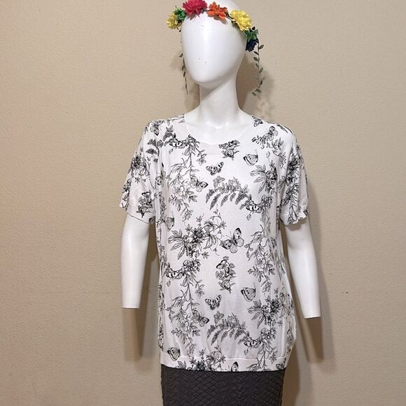 TALBOTS Elbow Sleeve Pullover Butterfly Toile Size 1X - Picture 4 of 12